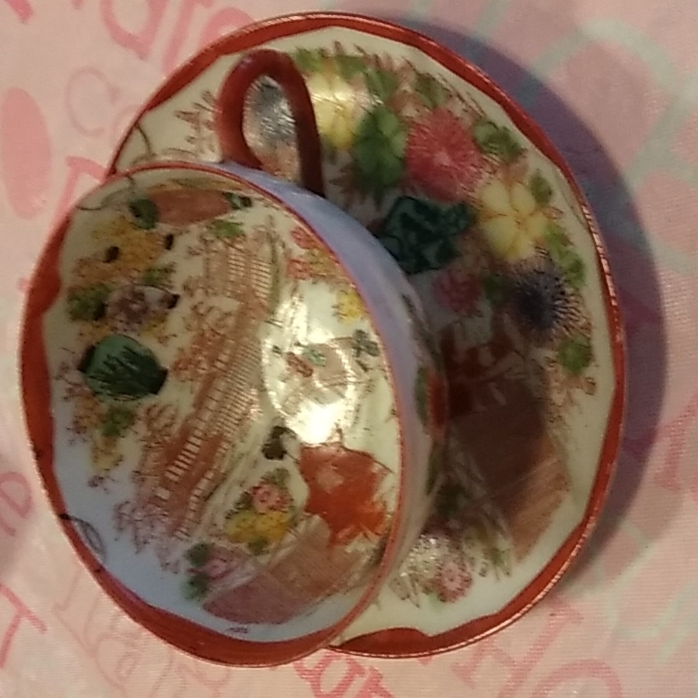 Kutani Vtg Geisha Girl Cup/Saucer